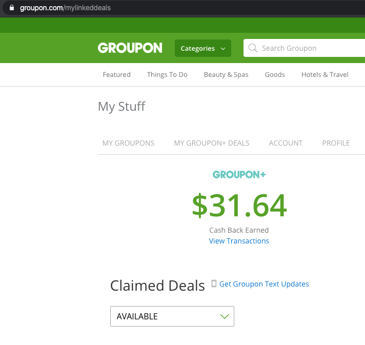 Groupon+ Card Linked Offers Screenshot