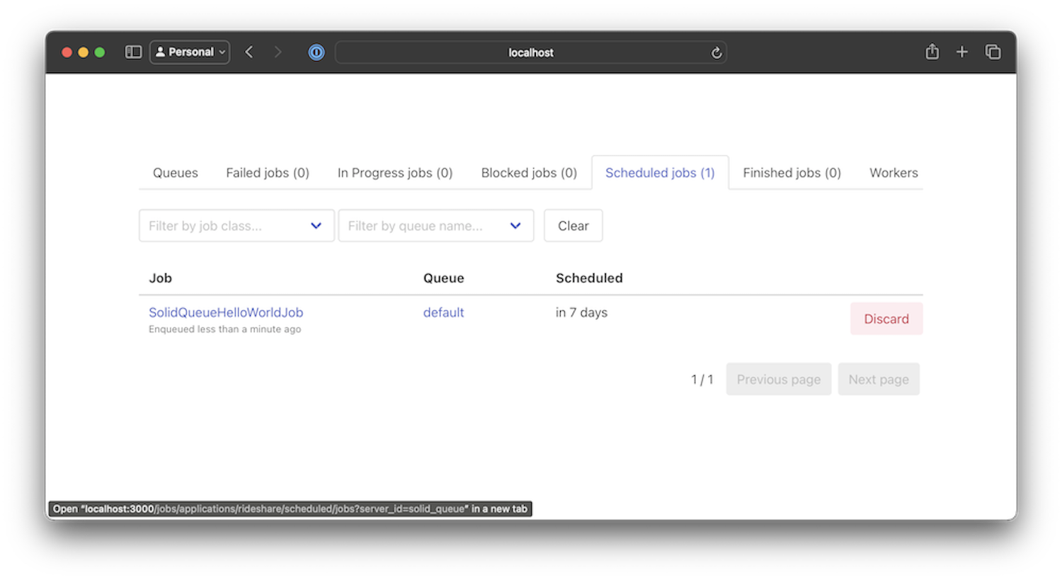 Screenshot of Mission Control showing Solid Queue scheduled jobs